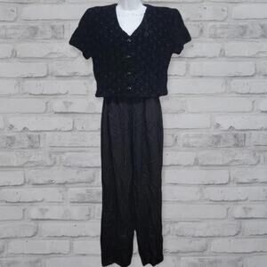 VINTAGE Jeffrey & Dara Evenings by Tom Barra Black Velvet Jumpsuit Womens Size 6